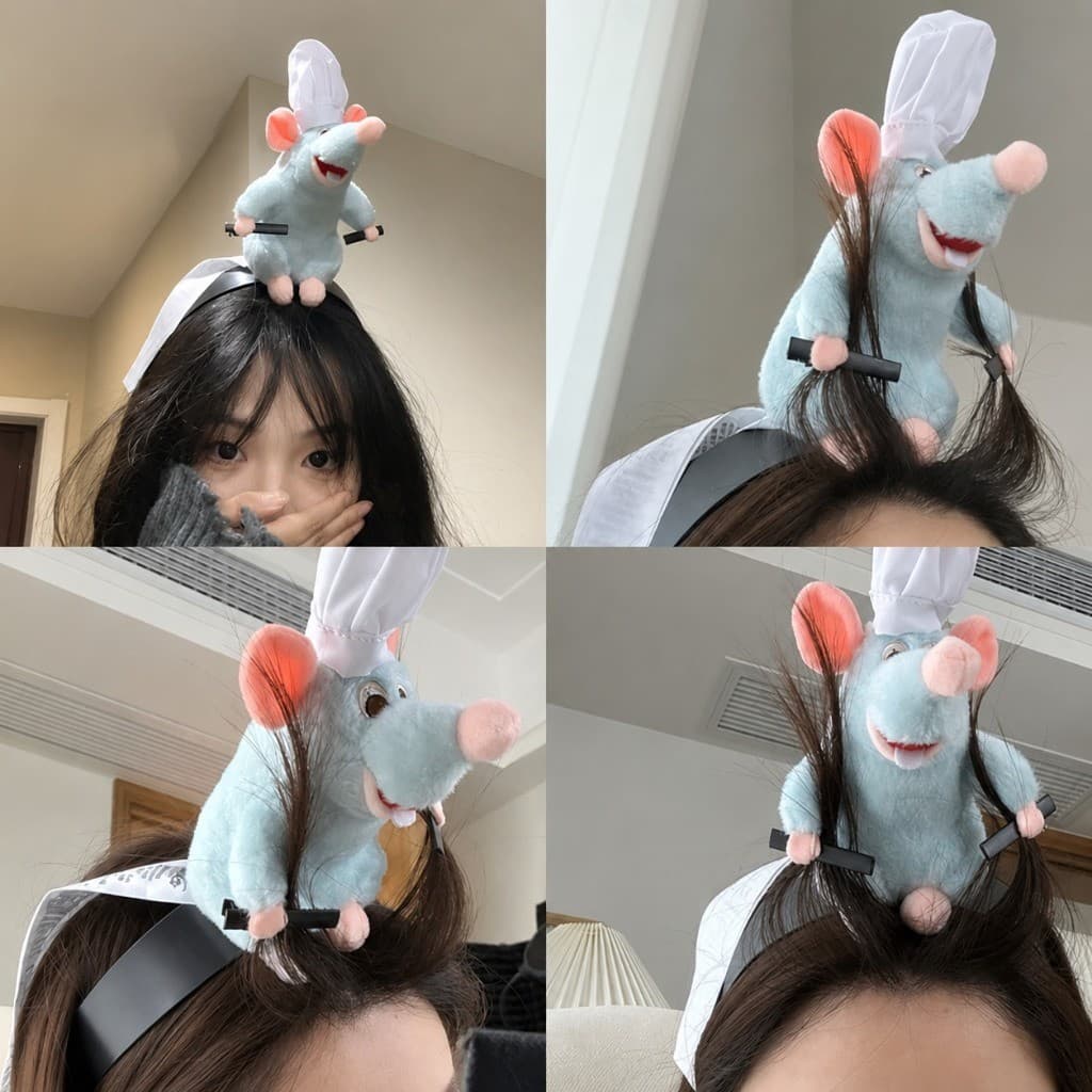 Ratatouille Hairband Novo Dos Desenhos Animados Boneca De Pelúcia Bandana Francês De Abas Largas Hairpin Foto Cabeleirei