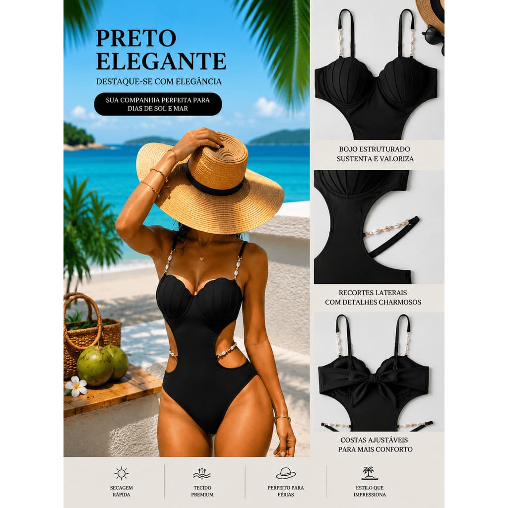 Maiô Feminino Engana Mamãe com Bojo e Aro Recorte Vazado Alças Ajustáveis Moda Praia