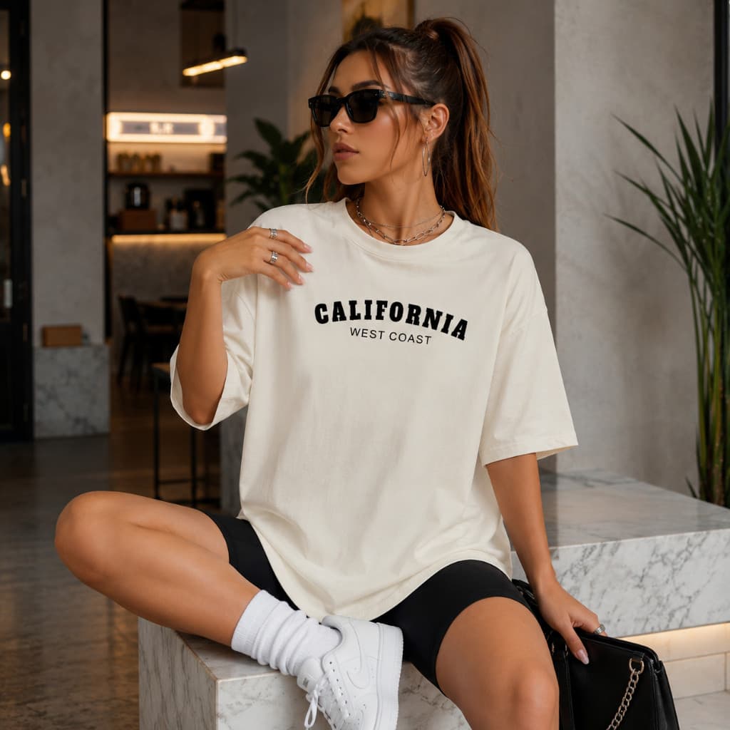 Camiseta Feminina California Estampa Minimalista Algodão Premium