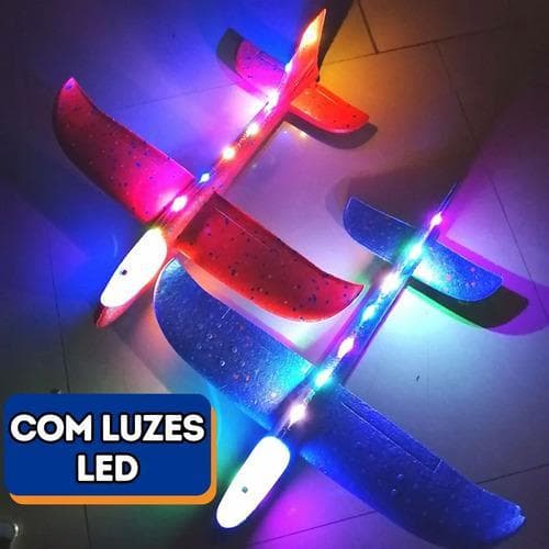 Avião Brinquedo Planador Grande Com Luzes Led Voa De Verdade Isopor Resistente Ideal para Ar Livre