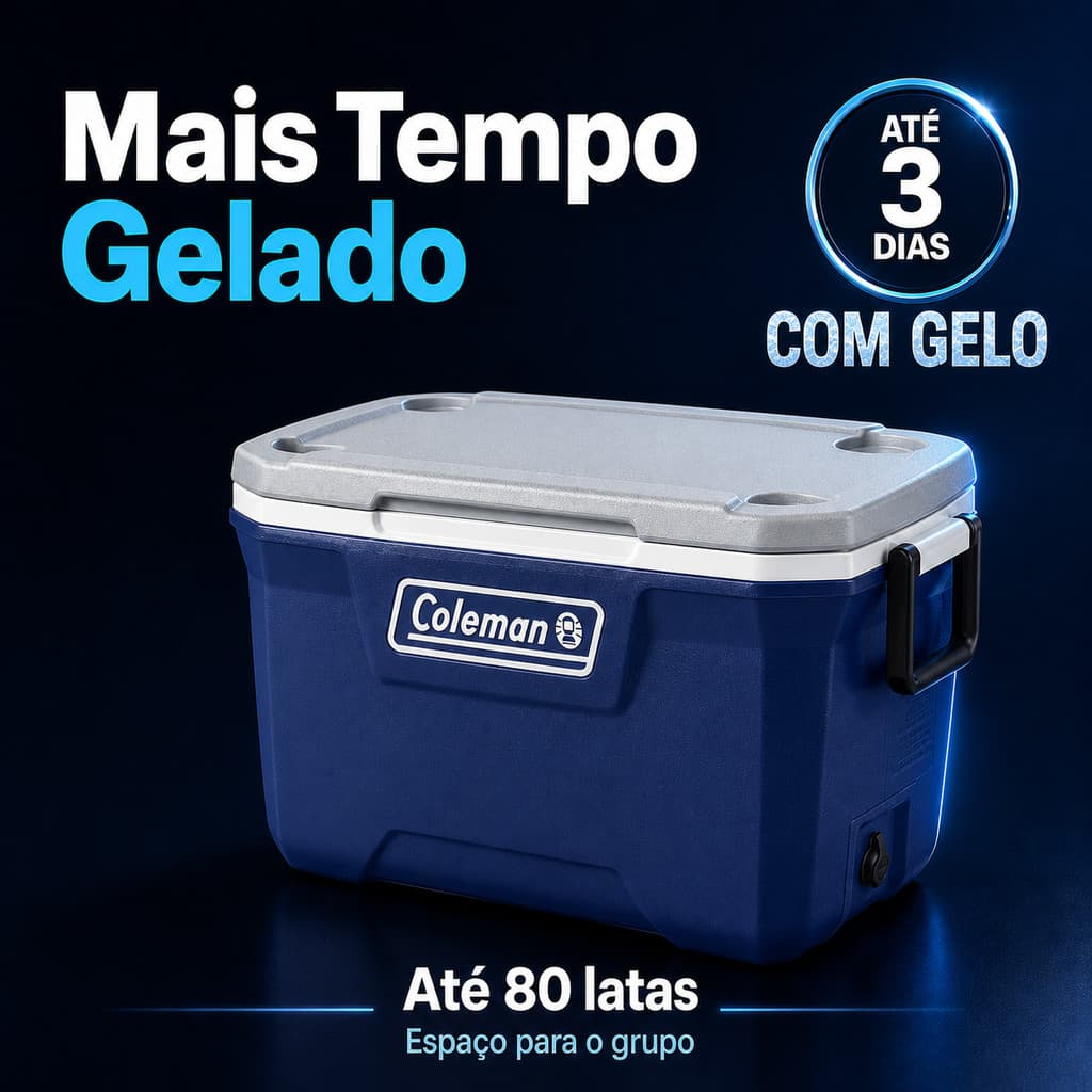 Caixa Termica 49L Com Alça Coleman Cooler Termico Azul Porta Copos Praia Camping Churrasco Bebidas