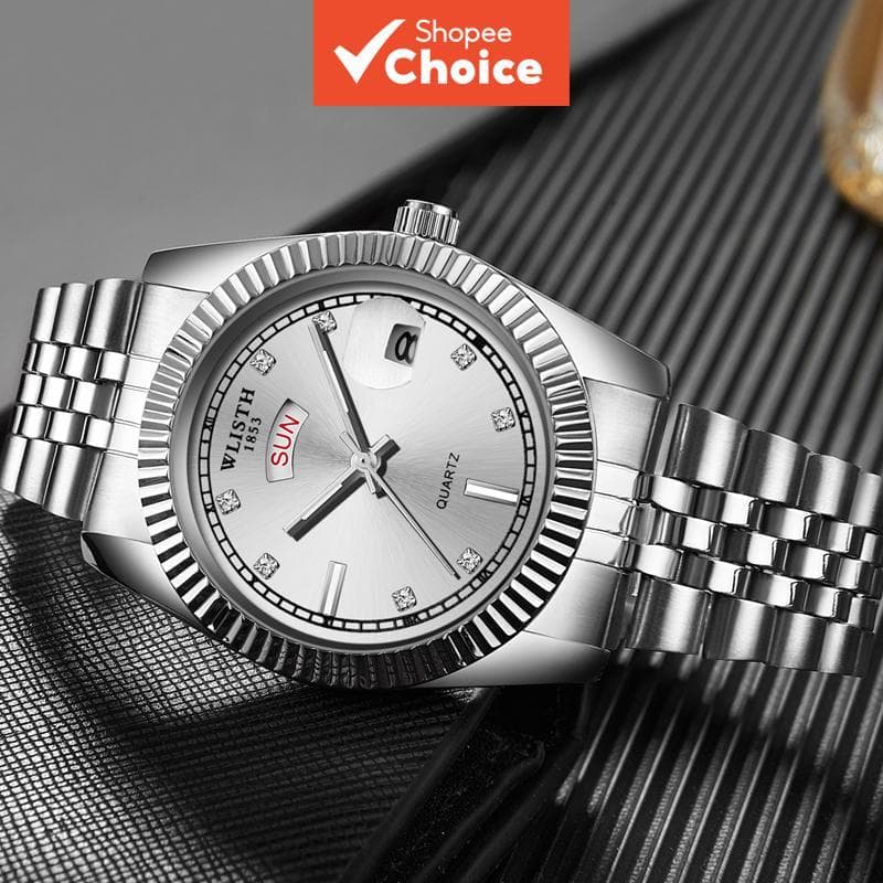 Wlisth S525 Moldura Canelada Calendário Luminoso Masculino Relógio De Quartzo 37mm Retro 5-link Banda De Aço 10mm Fino 3