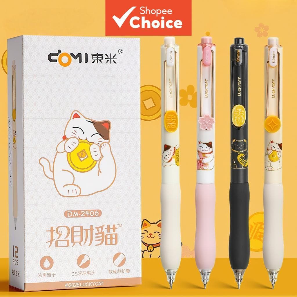 Conjunto De Canetas De Gel De Gato Rico , 4 Peças , Desenho Animado , Gatinho Da Sorte , 0.5mm , Tinta Preta , Caneta Es