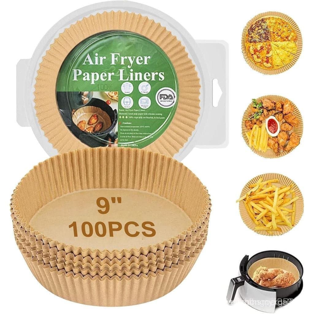 Forros de papel descartáveis para air fryer, 100 forros grandes de 9 polegadas para air fryer, papel pergaminho