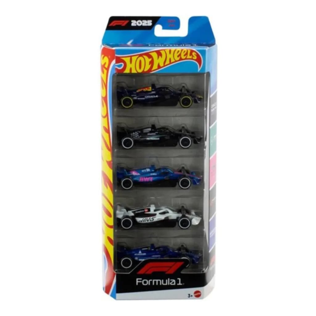 Hot Wheels F1 2025 Pack 5 Carrinhos Formula 1 Jln11 Mattel
