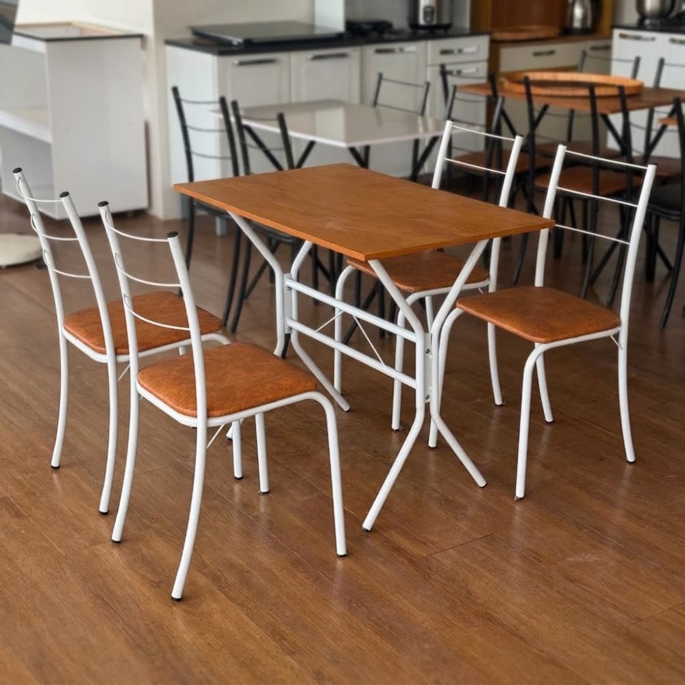 Mesa com 4 Cadeiras Estilo Moderno para Cozinha Sala de Jantar e Varanda