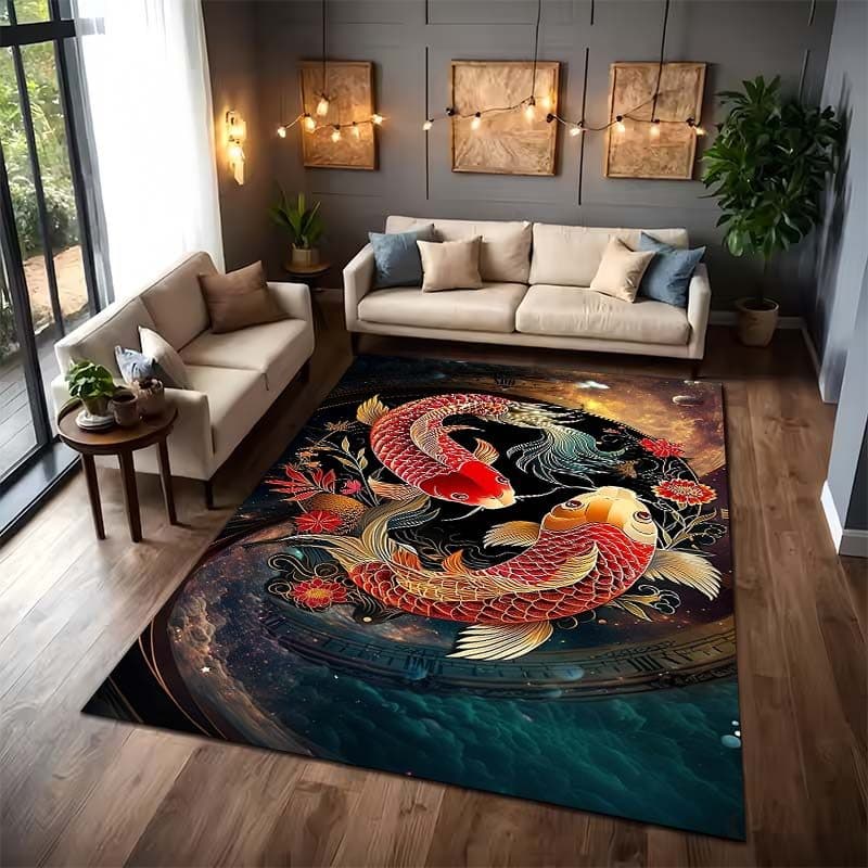 Oriental Lagoa Koi Carpa Impressão Tradicional Macio Fácil Limpo Decoração Tapete Para Entrada Corredor Sala De Estudo M