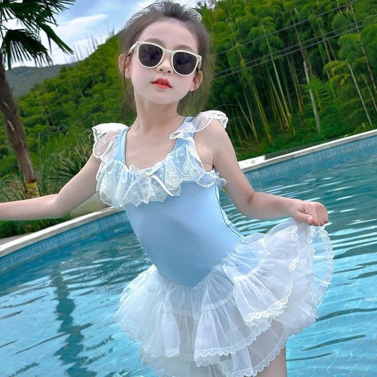 Menina coração renda maiô de uma peça vestido de malha menina bebê 2026 maiô