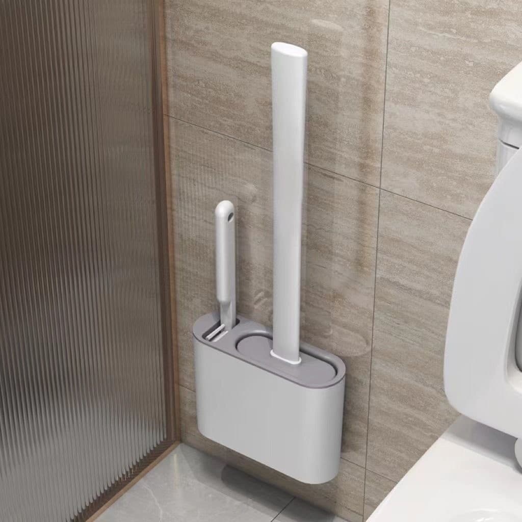 Escova 2 em 1 de Silicone para Vaso Sanitário - Base de Banheiro Privada, Alta Eficiência