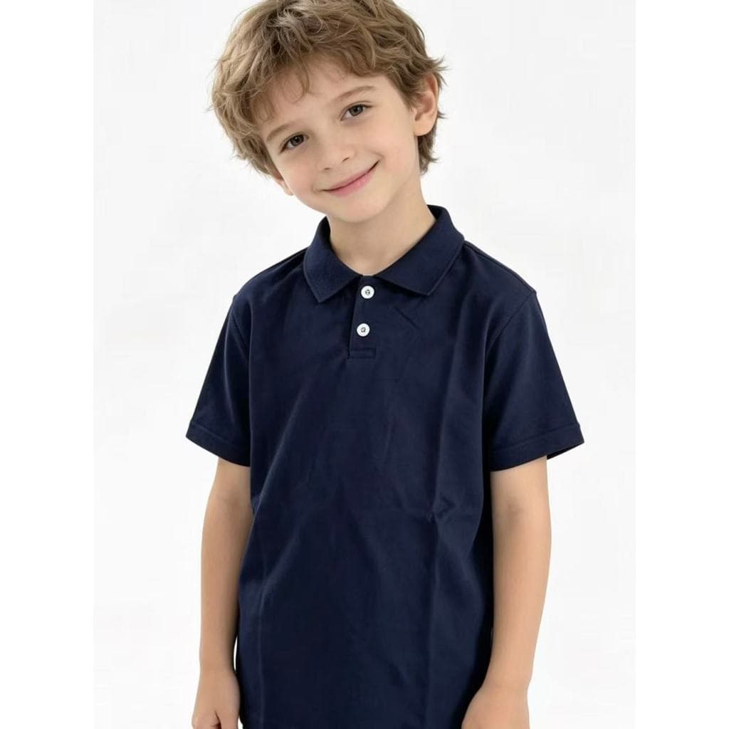 Camiseta polo infantil de verão em cor lisa, tecido respirável e confortável