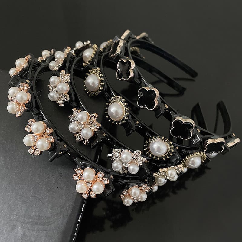 Nova Pérola Hairband Grampo De Cabelo Franja Quebrado Trançado Pressionando Rosto Lavagem Bandana