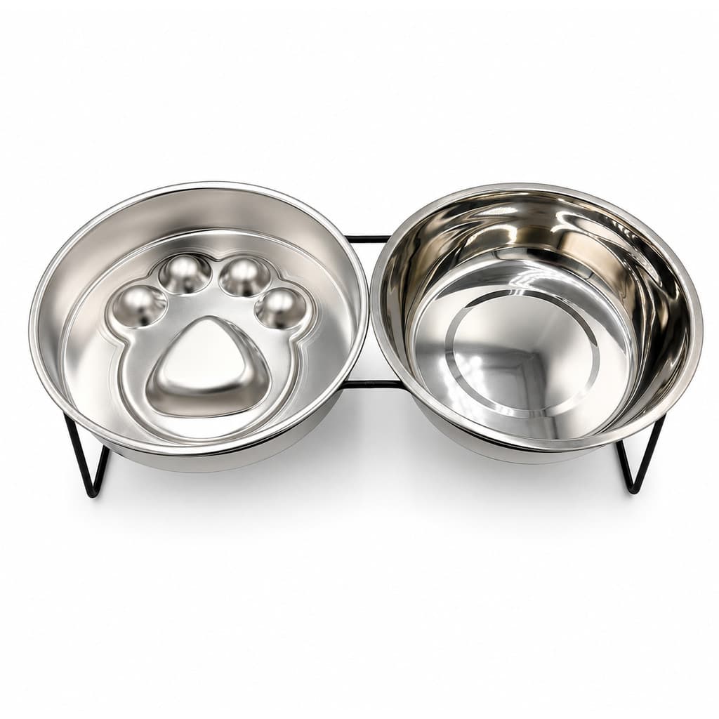 Comedouro Bebedouro Elevado Duplo Inox 1,8L + 600g Cães Gatos 11cm