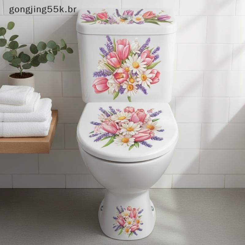 gon Floral Toilet Stier À Prova D'água Peel & Sti Decorativo Banheiro Parede Tampa Do Vaso Sanitário Decalque Para Alugu