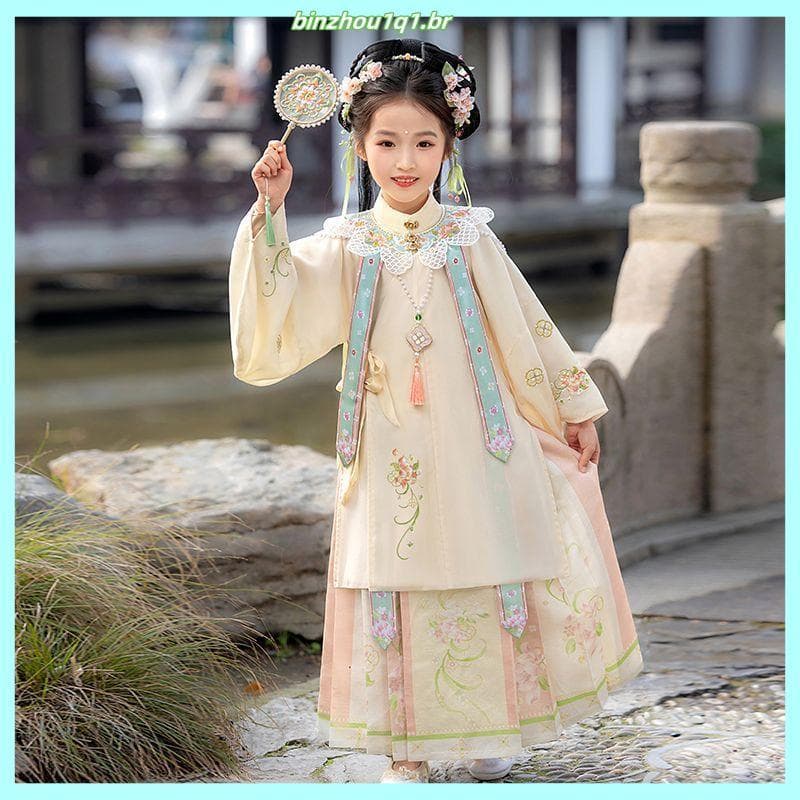 Hanfu meninas primavera outono 2026 novo estilo crianças antigo Super fada elegante vestido de princesa menina estilo ch