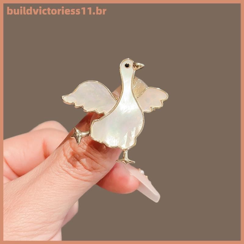 Broche De Ganso BDVT Com Madrepérola , Acabamento Dourado Para Jaquetas E Lenços BR