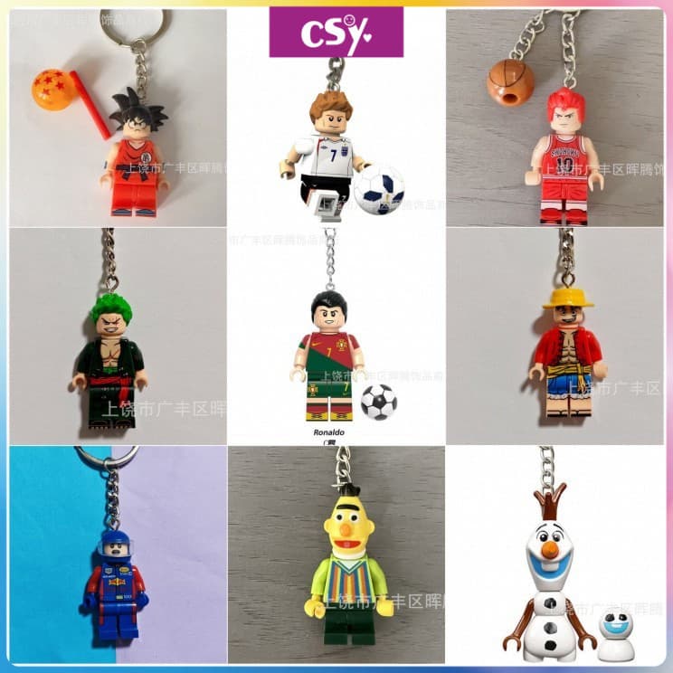 Enfeites de saco de chaveiro de bloco de construção de personagem de Anime de desenho animado, pequenos presentes para c