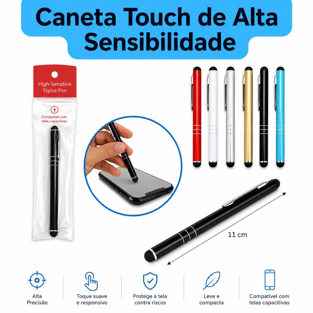 Kit Caneta Touch Screen Universal para Tablet, Celular, Tablet, Tela Desenho Cores Sortidas
