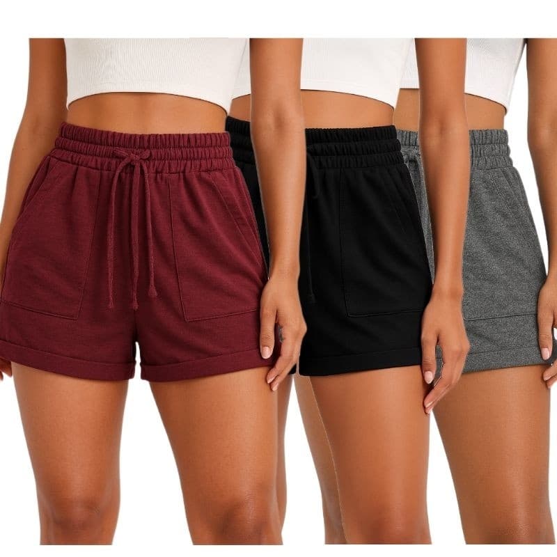 Kit 3 Bermudas Femininas Moletom Casual Shortinho Moletinho C/ Bolso Algodão