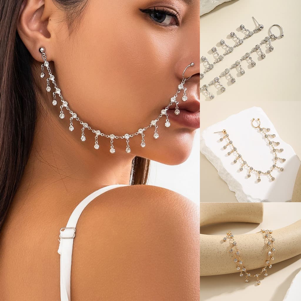 1 Pc Falso Nariz Hoop Corrente Bohemia Orelha Gancho Anel Borla Brinco De Indiano Piercing FBKG NTLA