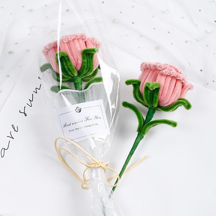 Buquê artesanal de rosas acabadas com haste torcida para DIY, presente para o Festival Qixi para namorado, namorada, mel