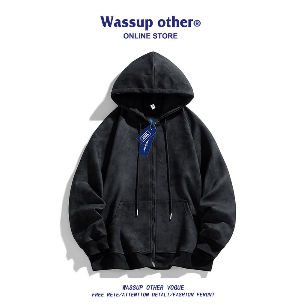 WASSUP OUTRO American Dirty Cardigan Moletom Masculino Street Wear Jaqueta Solta Primavera Outono Top Com Capuz Masculin