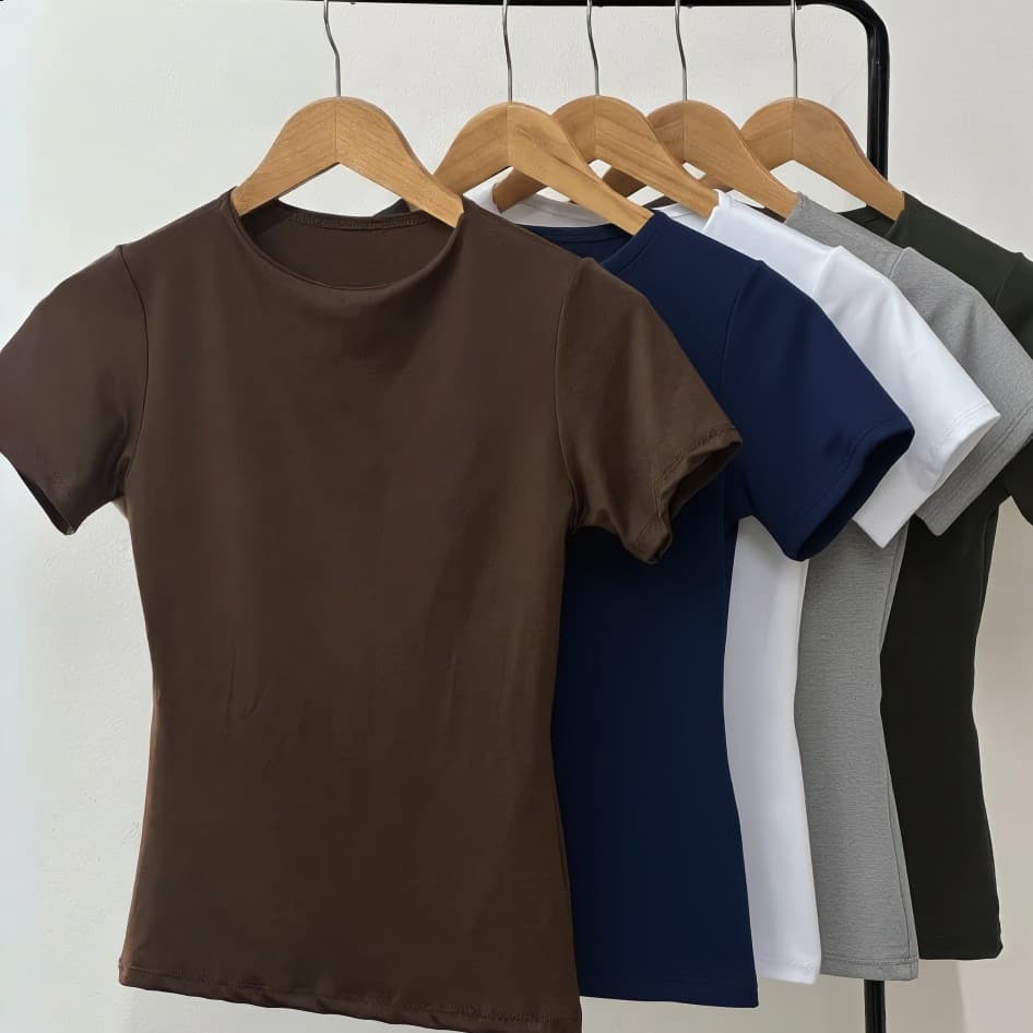 Blusa Babylook Básica Manga Curta Slim Suplex Ajustada Baby Tee Unidade/Kit