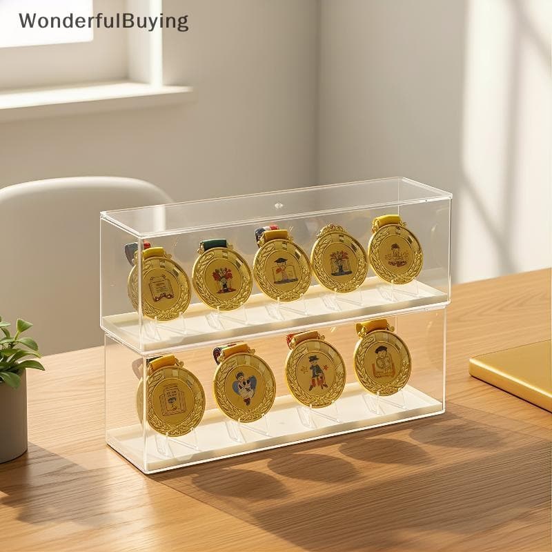Caixa De Armazenamento De Medalha De Maratona , 1 Conjunto Retangular De Plástico , Ouro , Exibição Ra Para Atleta , Cor