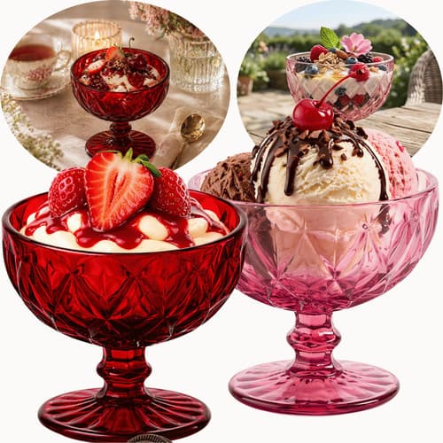 Jogo Taças Sobremesa Diamond Vidro Rosa Elegante Design Luxo Servir Doces Mesa Posta Sofisticada Doceira