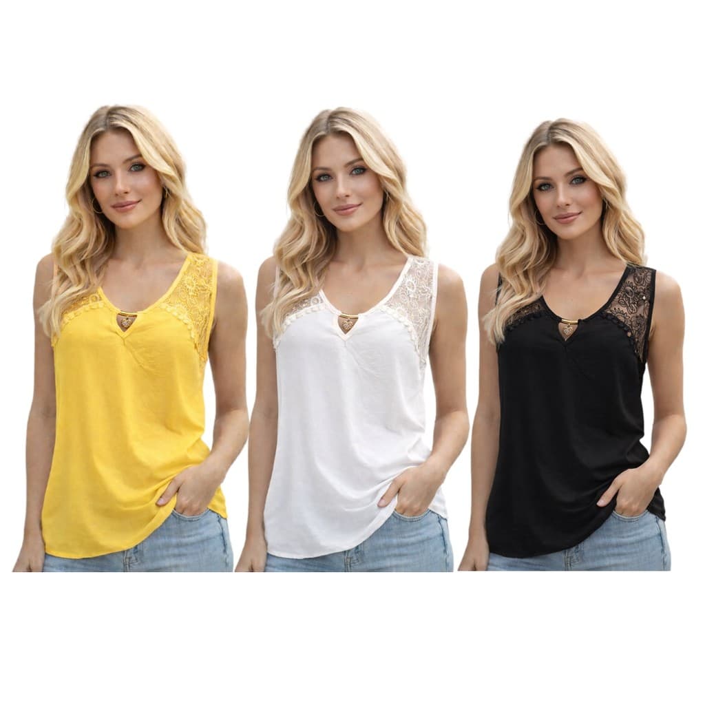Blusa Feminina Regata Renda Elegante Sofisticada Casual Chic Renda Guipir 2528