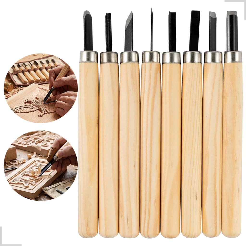 Kit 8 Jogo Formão Goiva Madeira Xilogravura Entalha Esculpir Aço carbono Profissional Talhadeira