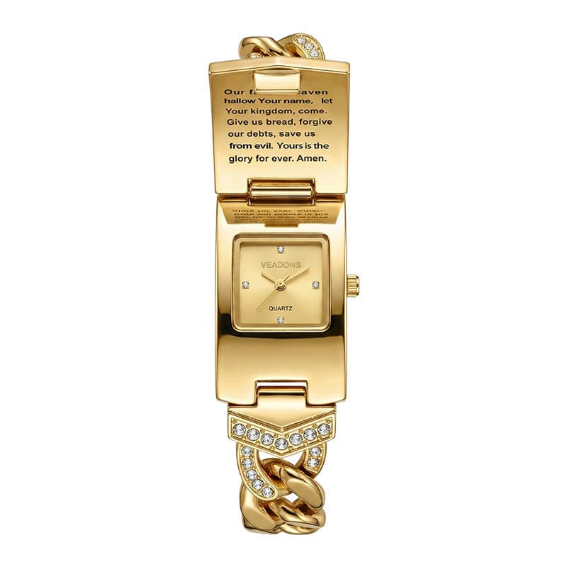 Novo relógio dourado sem escala flip senhoras relógio de quartzo luz luxo Retro diamante flip relógio de quartzo