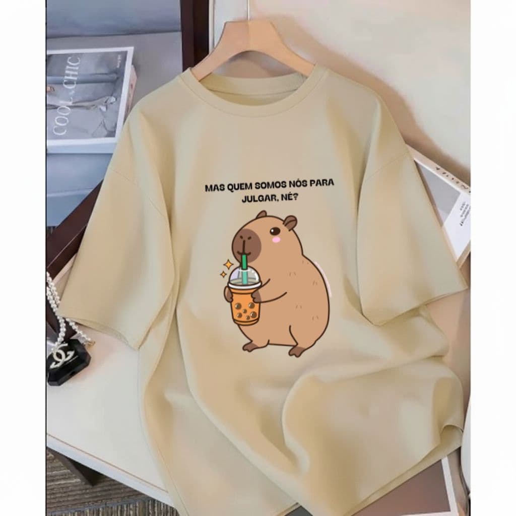 Camiseta Camisa Tshirt Feminina 100% Algodão Casual Blusa Barata Meme Engraçada Capivara Quem Somos