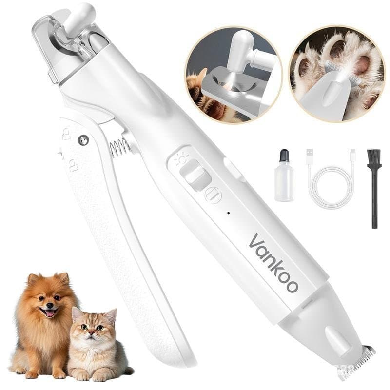 Vankoo PetGroomer 2 em 1: Cortador de Unhas e Aparador de Pelos para Patas de Cães com Luz LED, Recarregável e à Prova d
