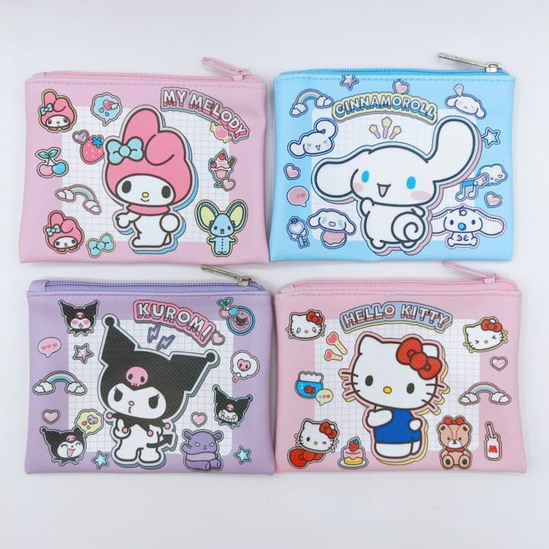 Bolsa de moedas impressa dupla face de desenho animado, bolsa de moedas PU, bolsa de armazenamento de cabo de fone de ou