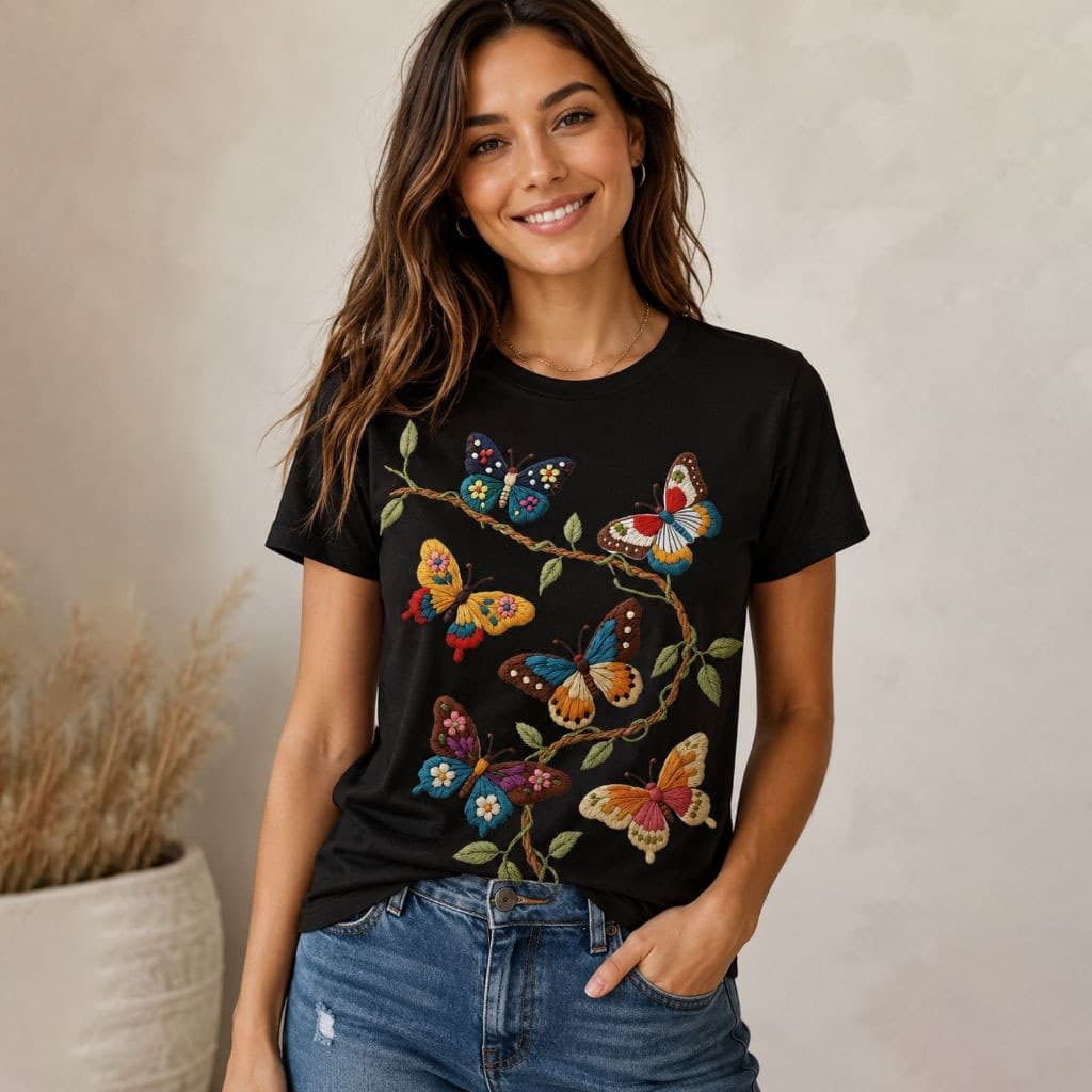 Camiseta Feminina T-shirt Feminina Borboletas Estampada Academia Desenho Borboleta Florais Algodão