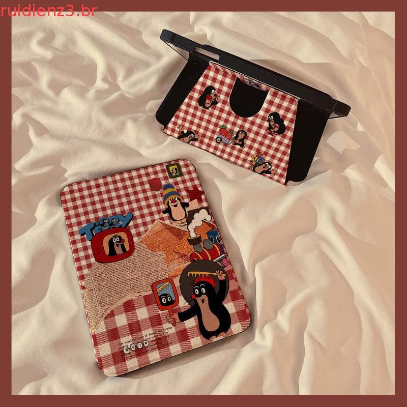 Desenhos animados xadrez vermelho jornal toupeira ipad 10th geração Tablet caso protetor rotativo pro caneta Slot 789 ac