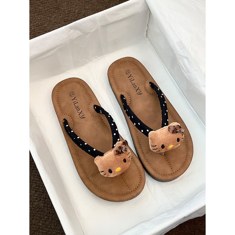 Verão novo estilo dos desenhos animados bonito Flip-Flops exterior Wear feminino All-Match sola macia praia plana Casual