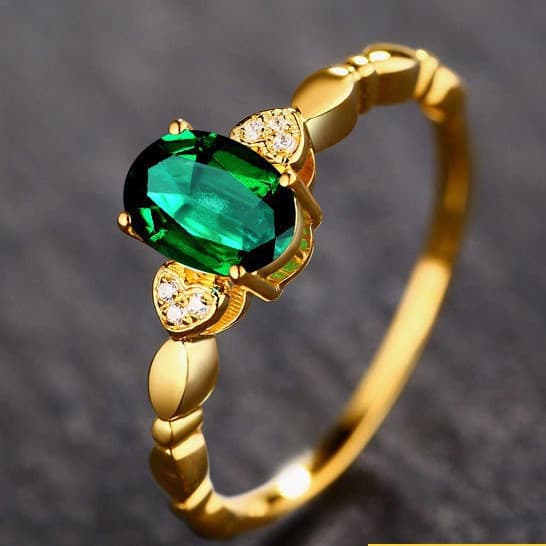 Anel de jade em estoque, tamanho ajustável, anel feminino banhado a ouro 18K C55L B1CK.