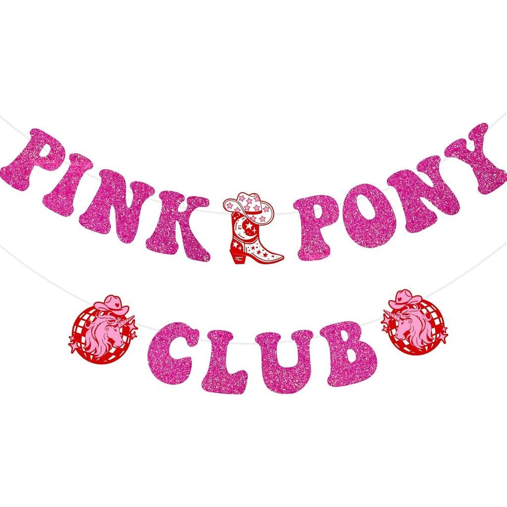 Faixa Decorativa Rosa Brilhante do Clube de Pôneis - Decoração para Festa com Tema de Rodeio Ocidental e Cowgirl, Placa