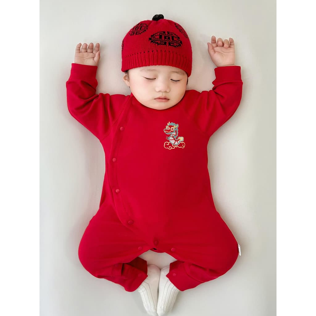 Bebê macacão de algodão puro completo pijamas do bebê outono inverno Base ano novo roupas recém-nascidos vermelho festiv