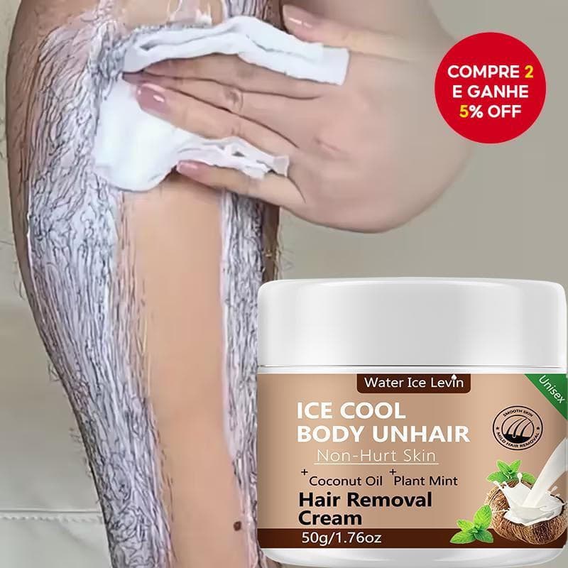 Creme Depilatório de Coco Levin 50g, Não Irrita a Pele, Proporciona Depilação Semi-permanente Suave e sem Resíduos