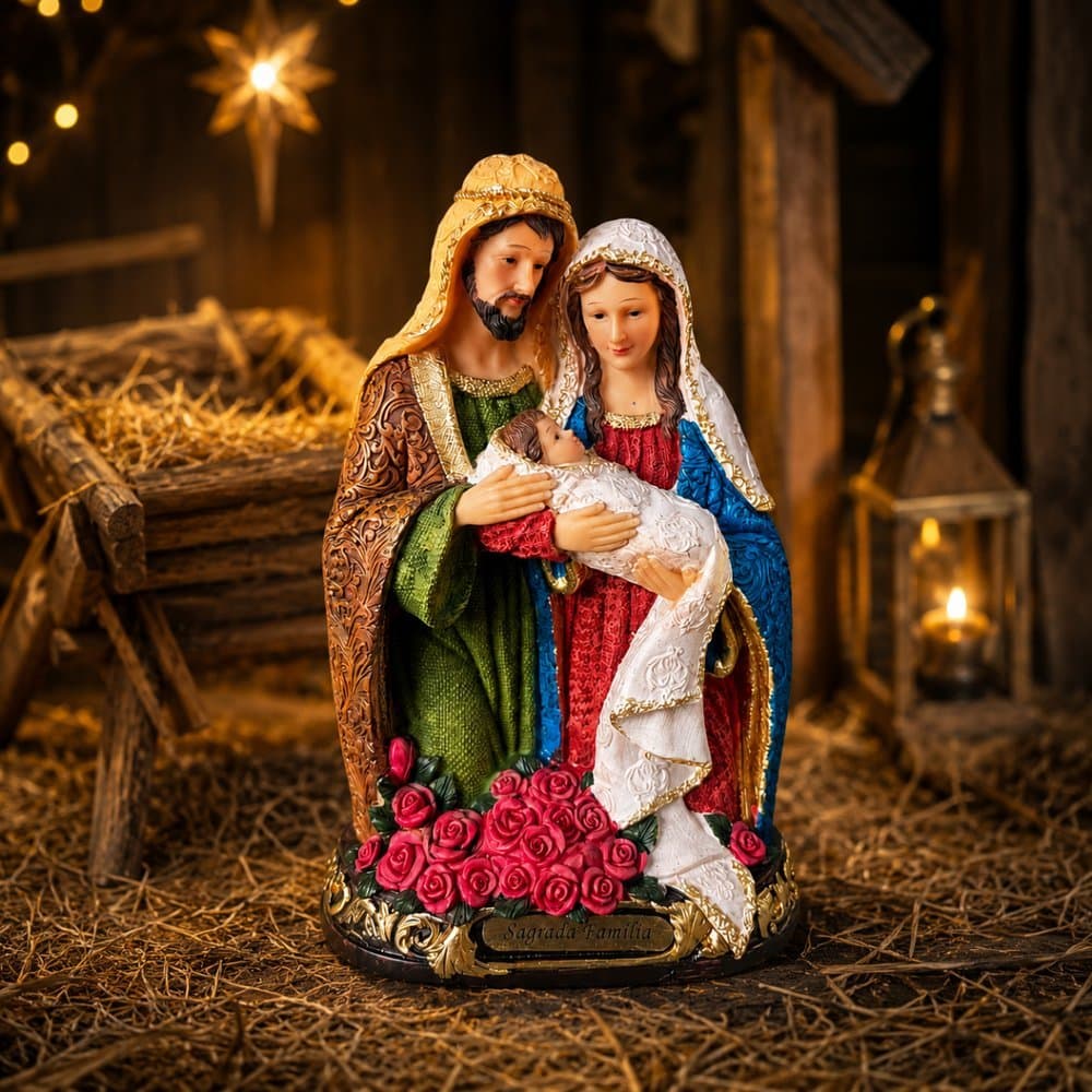 Imagem Sagrada Família 20cm Resina Luxo Decoração Religiosa
