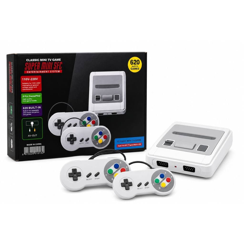 Video Game Classic Super Nintendo Mini SNES Com 2 Controles 8 Bits 620 Jogos Original