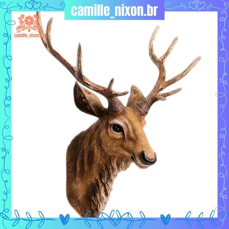 [camille_nixon.br] 45cm Nórdico Sorte Veado Cabeça Parede Pendurado Escultura Luz Luxo Estátua Animal Crânio Decoração P