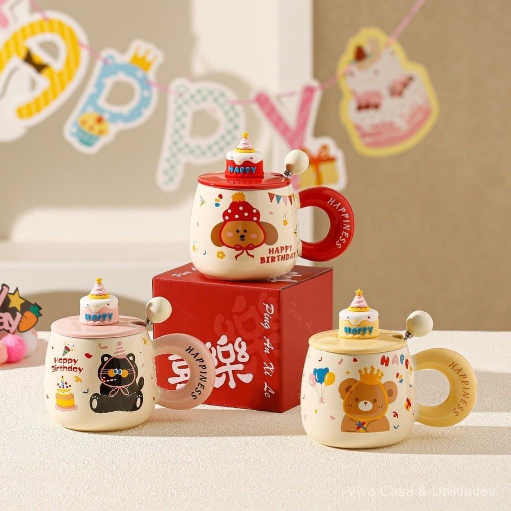 Promoção Imperdível no Brasil ⭐ Caneca de cerâmica fofa com desenho animado, presente de aniversário de alto valor, cane