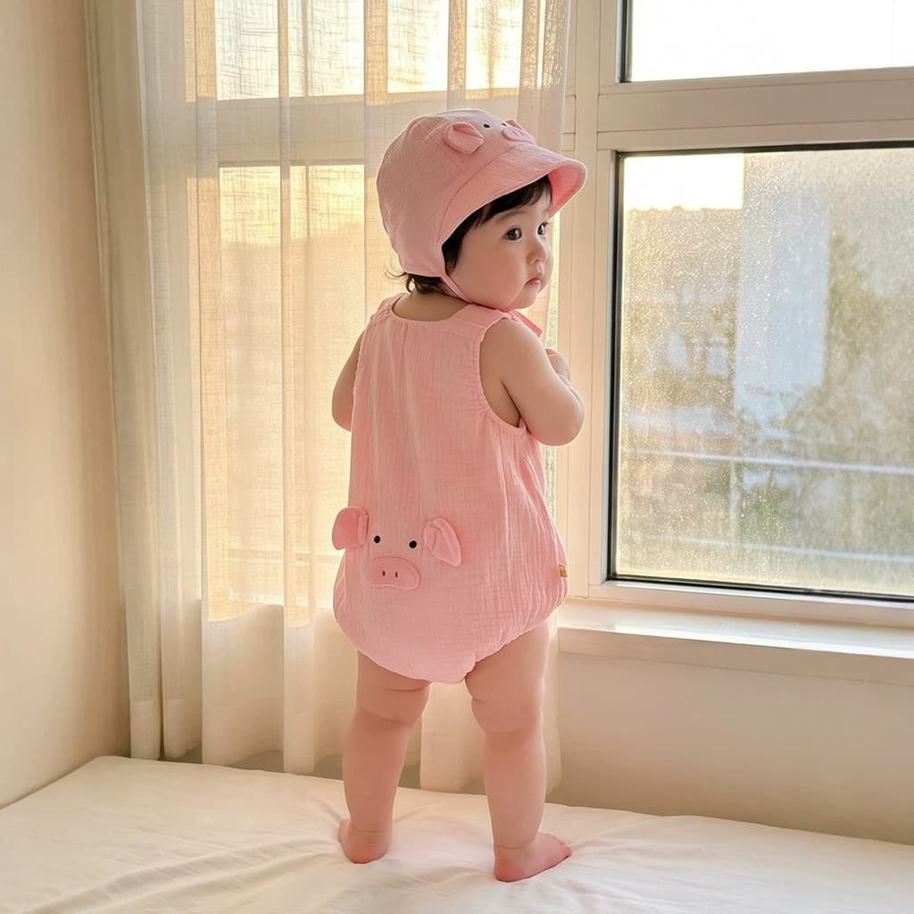 26 verão bebê macacão ins patinho forma macacão bonito bebê macacão sem mangas triângulo macacão