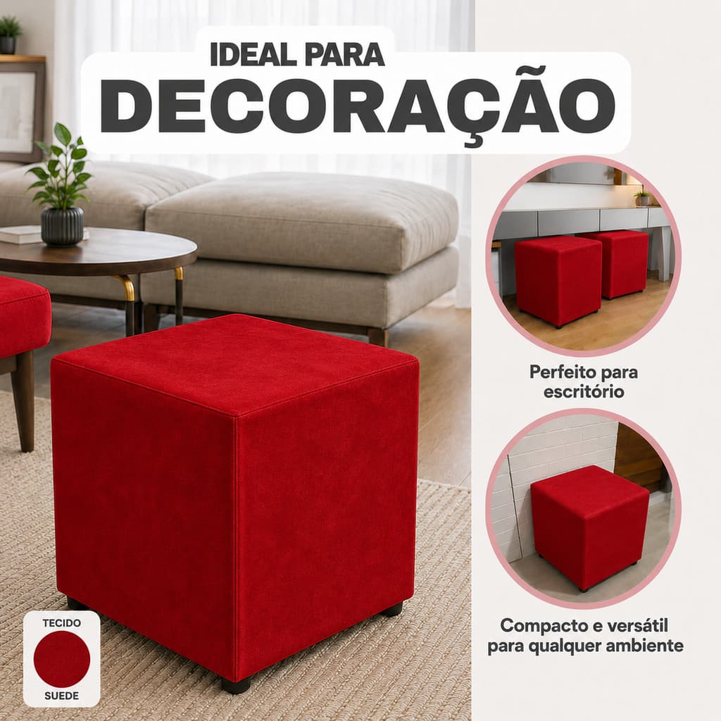 Puff fofo em suede  quadrado super macio multiuso