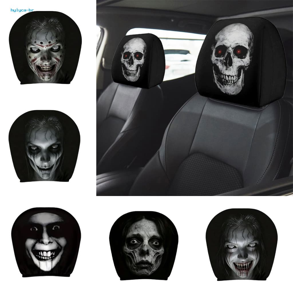 Adjustable Headrest Cover Cartoon Ghost Face Car Covers – Universal Seat Protector Stretchy Accessory for Most Cars fo