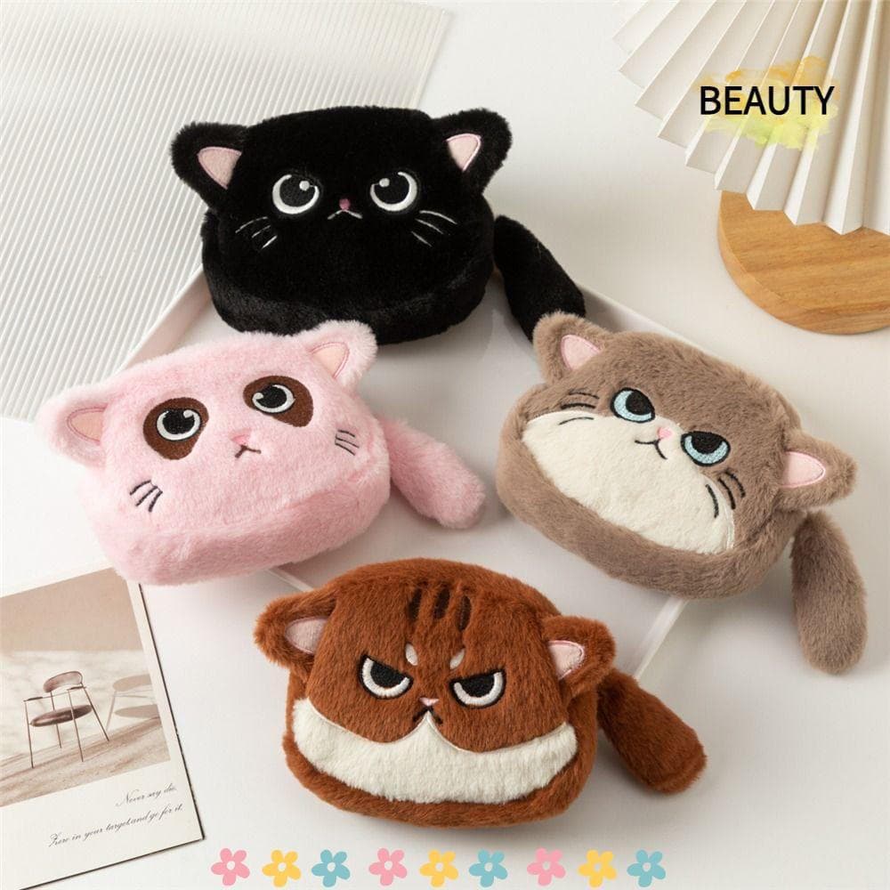 BEAUTYHOMEBR Bolsa De Moedas , Chaveiro De Fone De Ouvido De Pelúcia Macia Em Formato De Gato , Organizador De Maquiagem