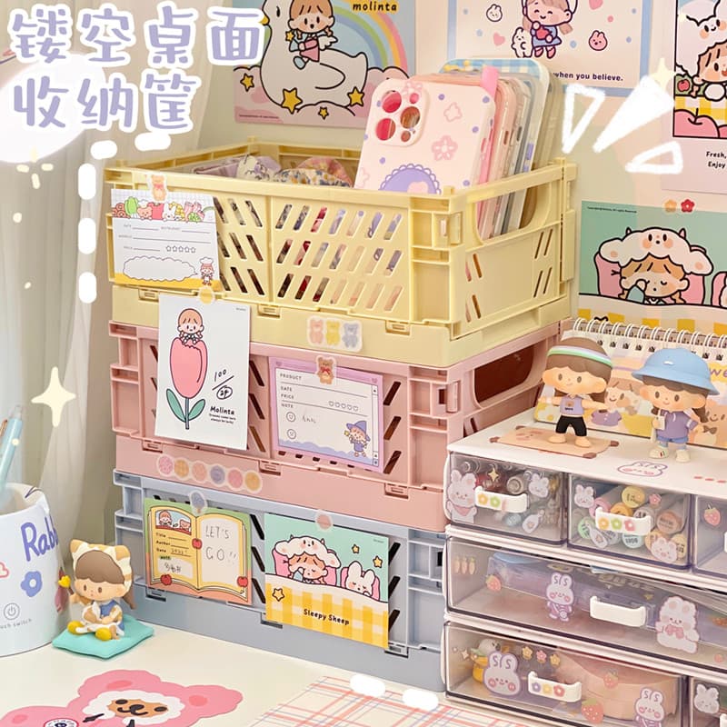 Giỏ Đựng Đồ Để Bàn Gấp Gọn Mini Hộp Đựng Mỹ Phẩm Văn Phòng Phẩm Ký Túc Xá 15x9.8x5.7cm 3 Màu
